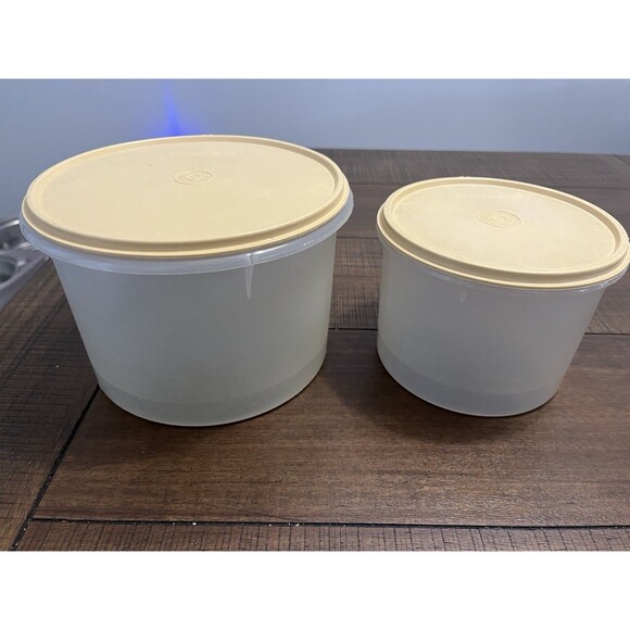 Tupperware Storage Containers #264 & 268 with Beige Lids Set of 2 Vtg. - Picture 1 of 12
